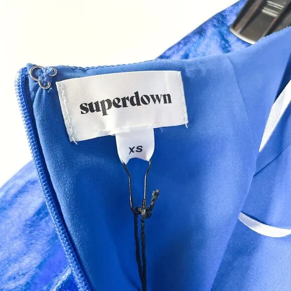 Superdown Charmaine Wrap Mini Skirt Cobalt Blue Metallic Sz XS