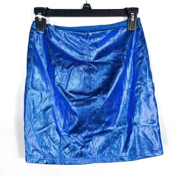 Superdown Charmaine Wrap Mini Skirt Cobalt Blue Metallic Sz XS