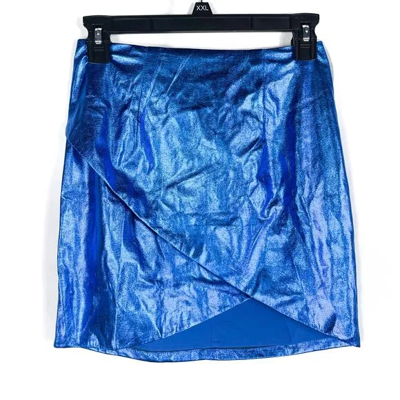 Superdown Charmaine Wrap Mini Skirt Cobalt Blue Metallic Sz XS