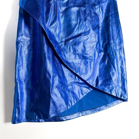 Superdown Charmaine Wrap Mini Skirt Cobalt Blue Metallic Sz XS