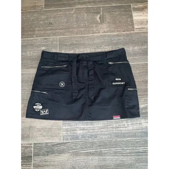 SUPERDRY Black Graphic Mini Skirt US 12 XL NWOT