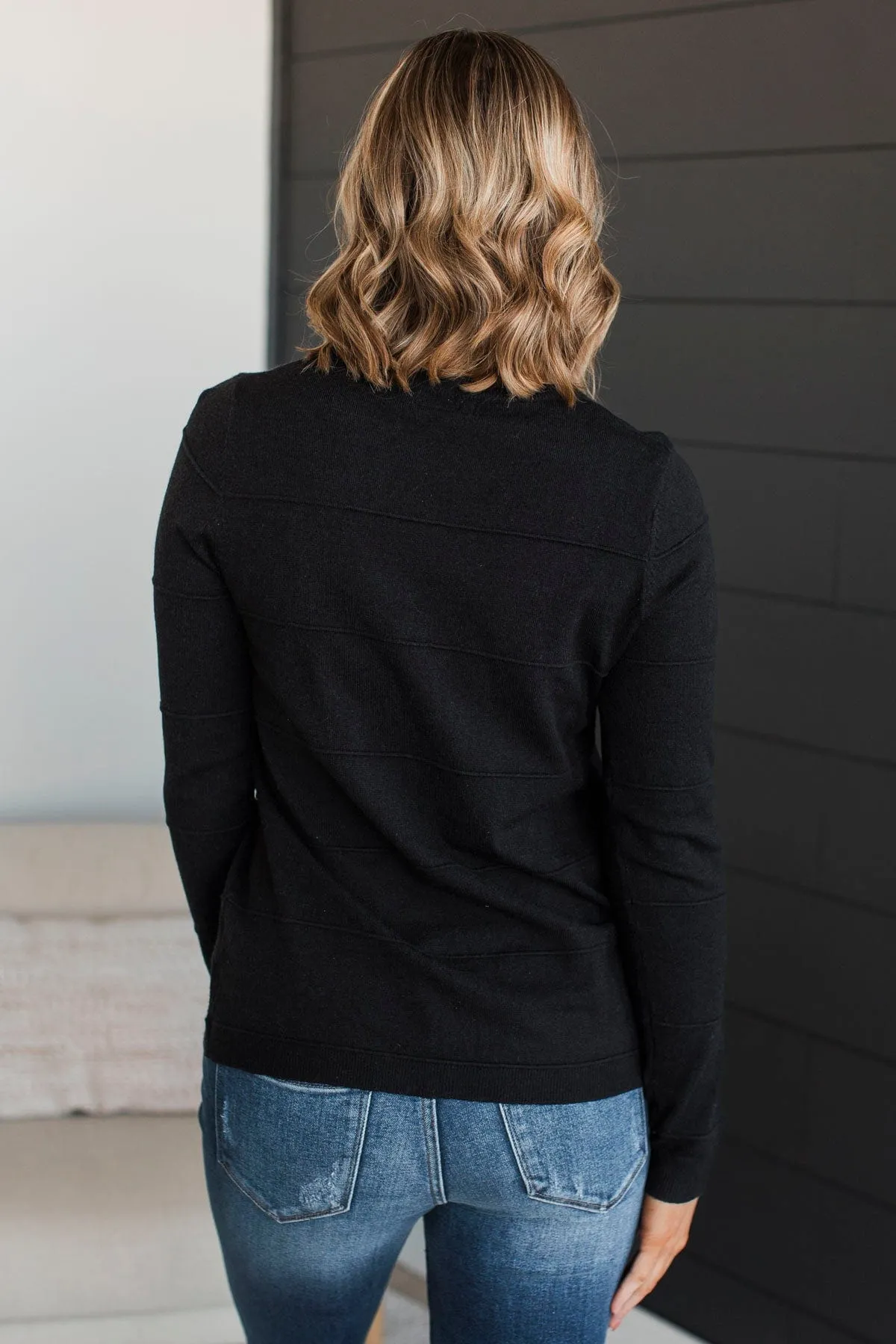 Sweet Kisses Striped Knit Sweater- Black