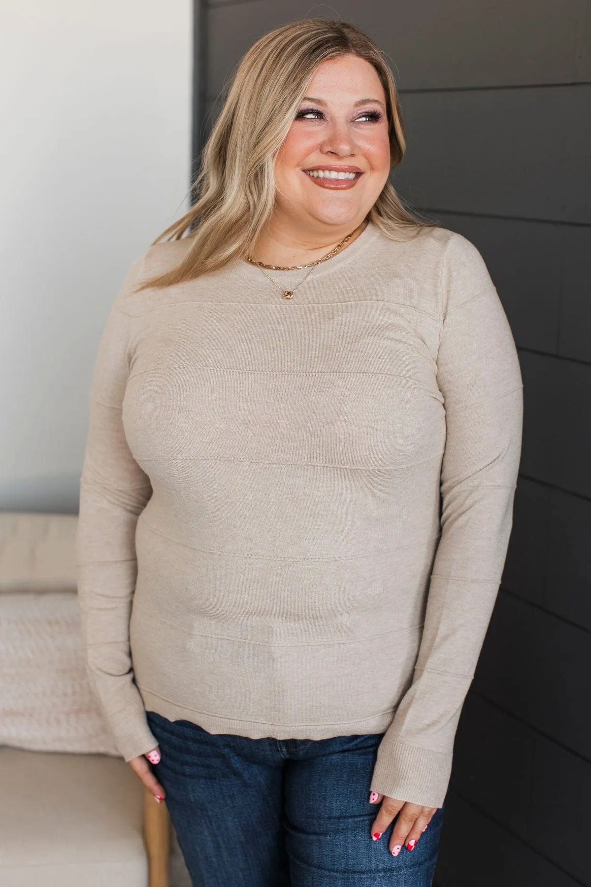 Sweet Kisses Striped Knit Sweater- Oatmeal