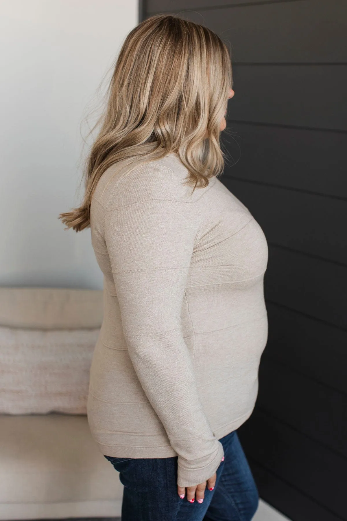 Sweet Kisses Striped Knit Sweater- Oatmeal