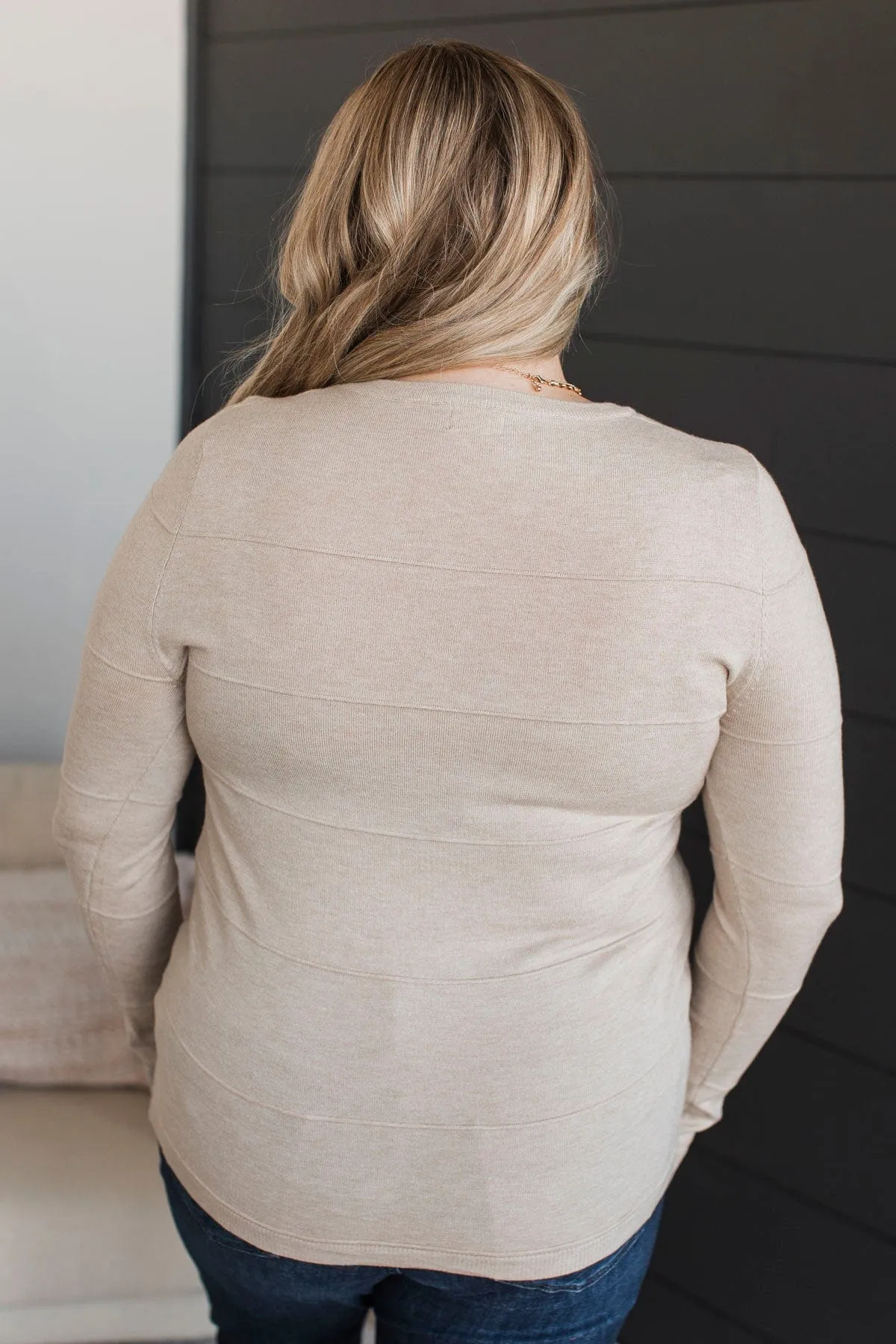 Sweet Kisses Striped Knit Sweater- Oatmeal