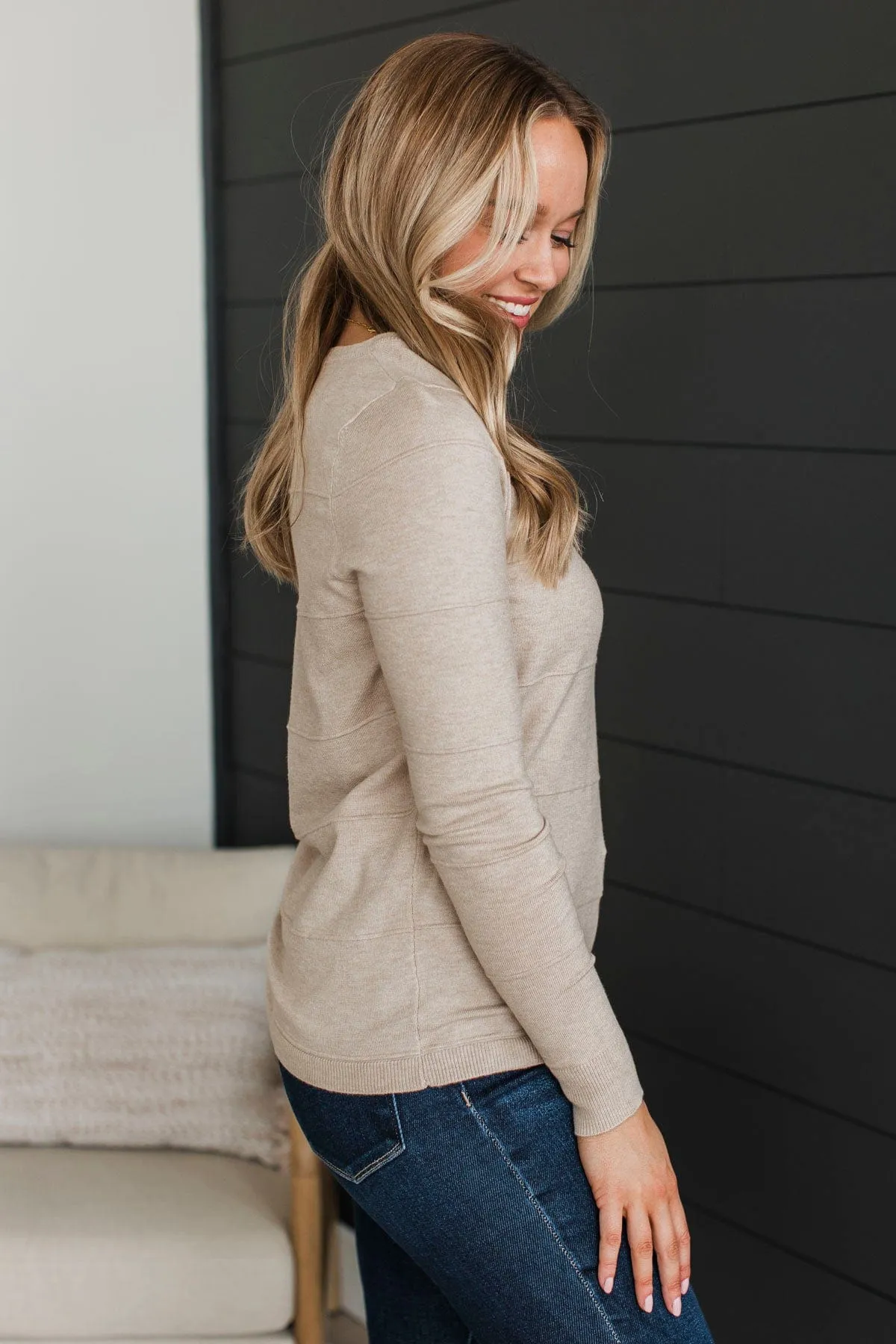 Sweet Kisses Striped Knit Sweater- Oatmeal