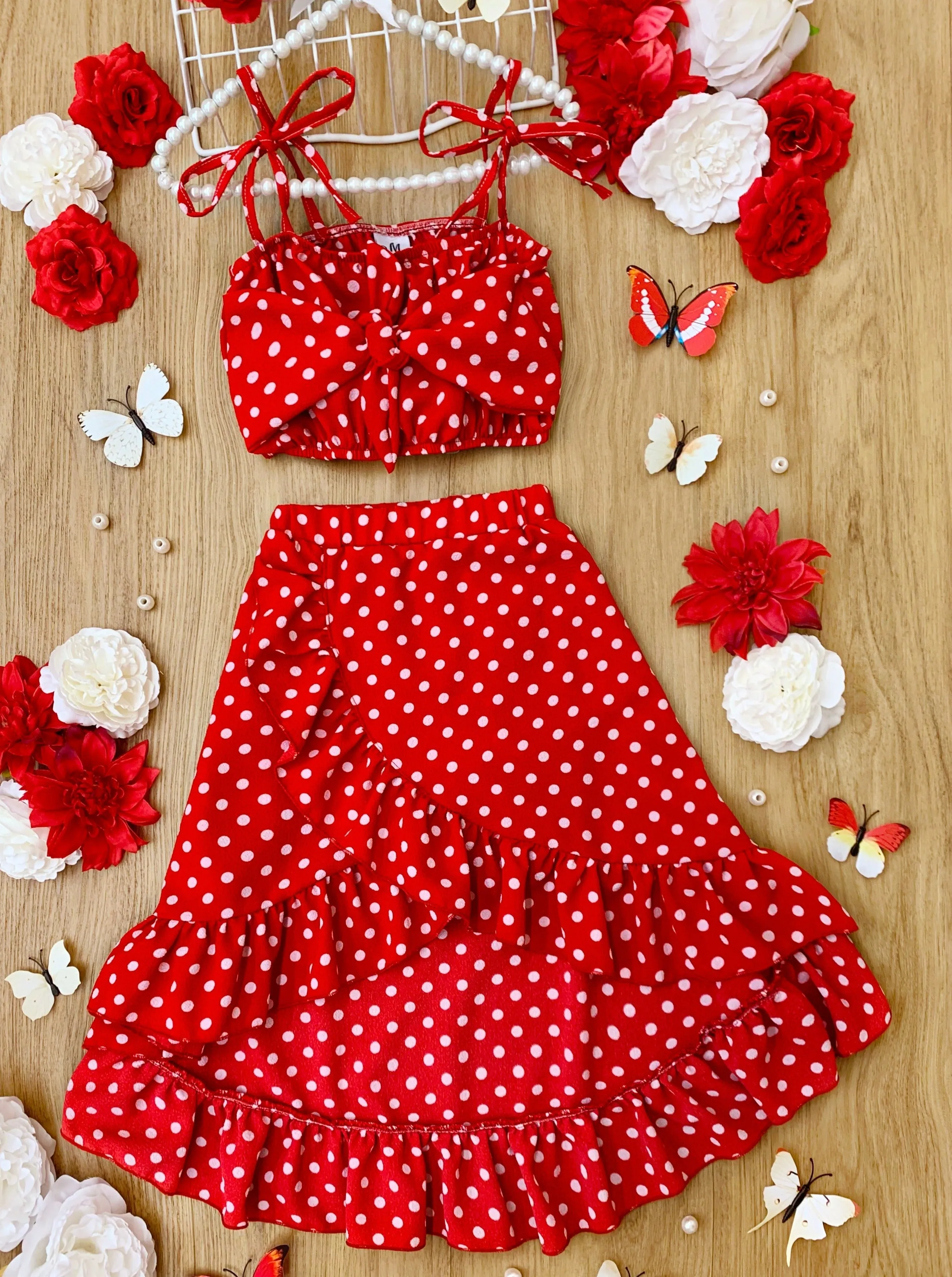 Sweet Little Dot Crop Top and Wrap Skirt Set