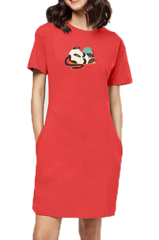 T-shirt Dress With Pockets - Clawful Nap (4 Colours) (Slim Fit)