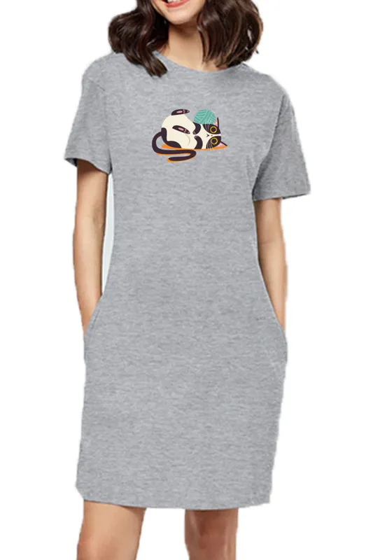 T-shirt Dress With Pockets - Clawful Nap (4 Colours) (Slim Fit)