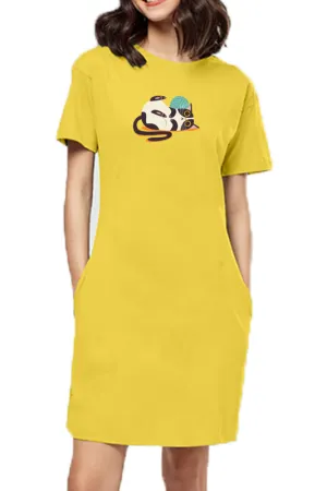 T-shirt Dress With Pockets - Clawful Nap (4 Colours) (Slim Fit)