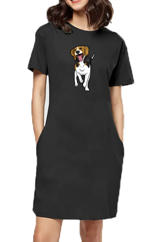 T-shirt Dress With Pockets - Fun Loving Beagle (6 Colours) (Slim Fit)