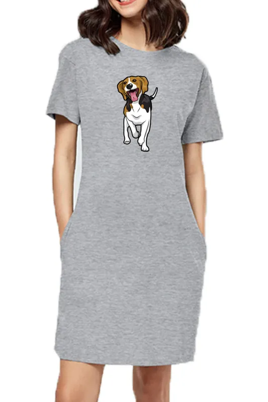 T-shirt Dress With Pockets - Fun Loving Beagle (6 Colours) (Slim Fit)