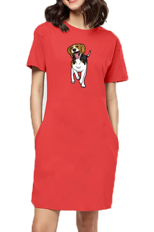 T-shirt Dress With Pockets - Fun Loving Beagle (6 Colours) (Slim Fit)