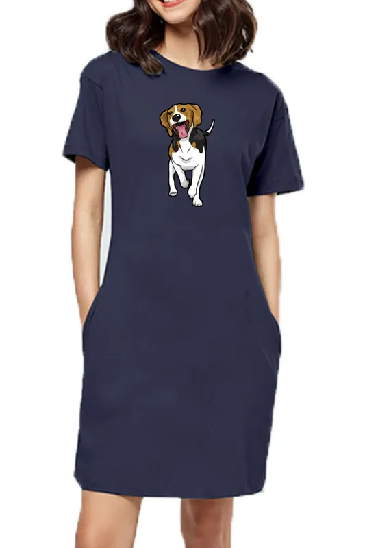 T-shirt Dress With Pockets - Fun Loving Beagle (6 Colours) (Slim Fit)