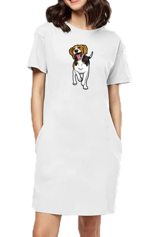 T-shirt Dress With Pockets - Fun Loving Beagle (6 Colours) (Slim Fit)