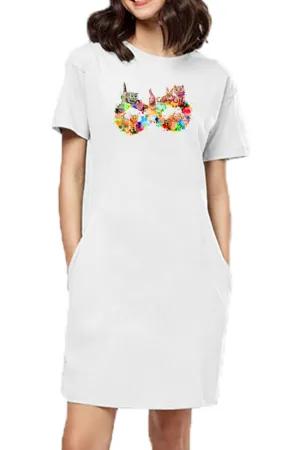 T-shirt Dress With Pockets - Infinity Cat Love (3 Colours) (Slim Fit)