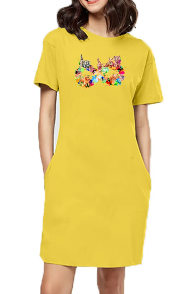T-shirt Dress With Pockets - Infinity Cat Love (3 Colours) (Slim Fit)