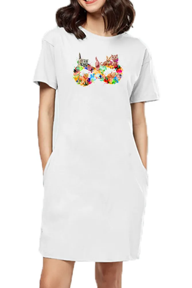 T-shirt Dress With Pockets - Infinity Cat Love (3 Colours) (Slim Fit)