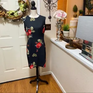 Taiga Paris Black Floral Print Vintage SheathDress