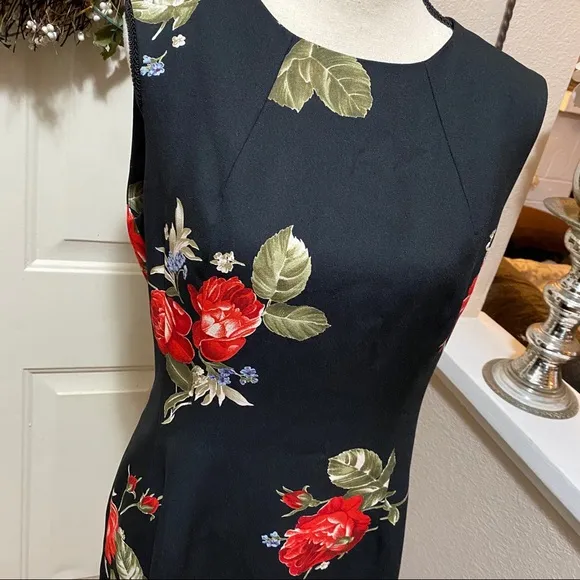 Taiga Paris Black Floral Print Vintage SheathDress