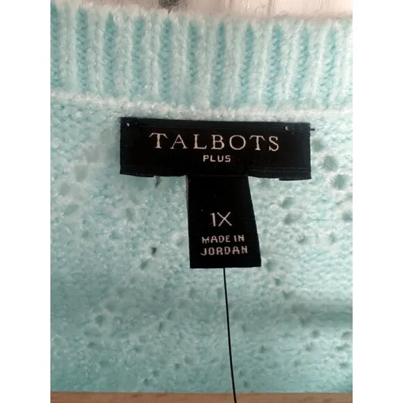 Talbots Pointelle Crewneck Sweater Light Blue Women's Plus 1X NWT