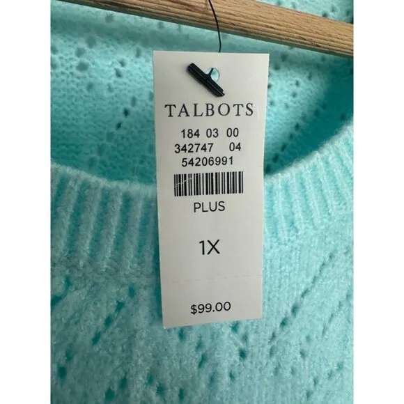Talbots Pointelle Crewneck Sweater Light Blue Women's Plus 1X NWT