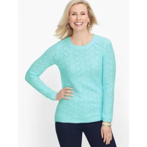 Talbots Pointelle Crewneck Sweater Light Blue Women's Plus 1X NWT