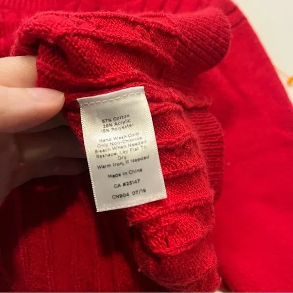 Talbots Red Cable Knit Cotton Blend Pullover Sweater Size XL Button Cuff