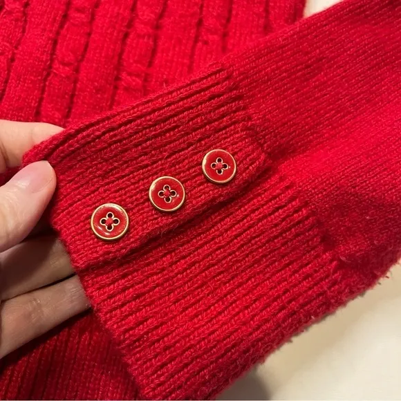 Talbots Red Cable Knit Cotton Blend Pullover Sweater Size XL Button Cuff