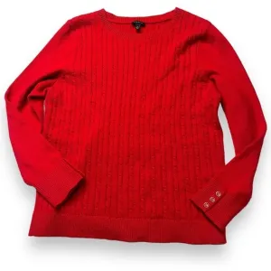 Talbots Red Cable Knit Cotton Blend Pullover Sweater Size XL Button Cuff