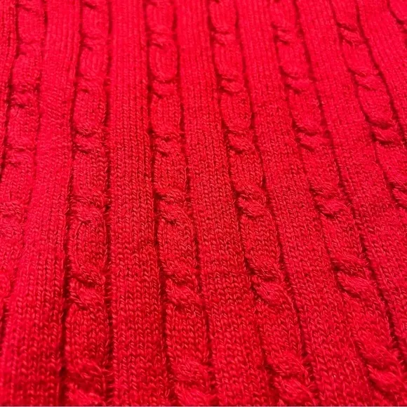Talbots Red Cable Knit Cotton Blend Pullover Sweater Size XL Button Cuff