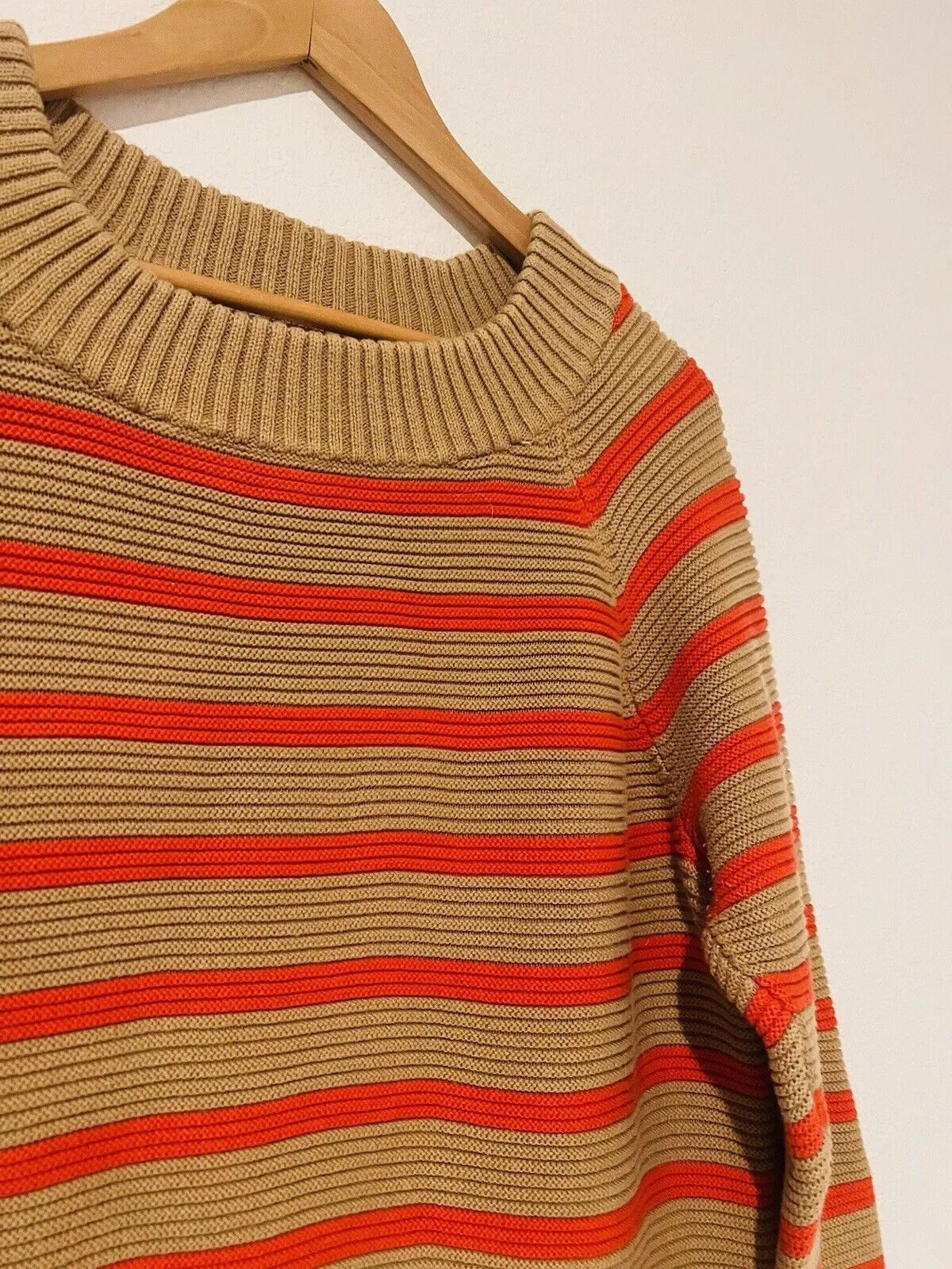TALBOTS Striped Tunic Sweater Sz 1X Orange/beige 3/4 Sleeve Heavy Knit