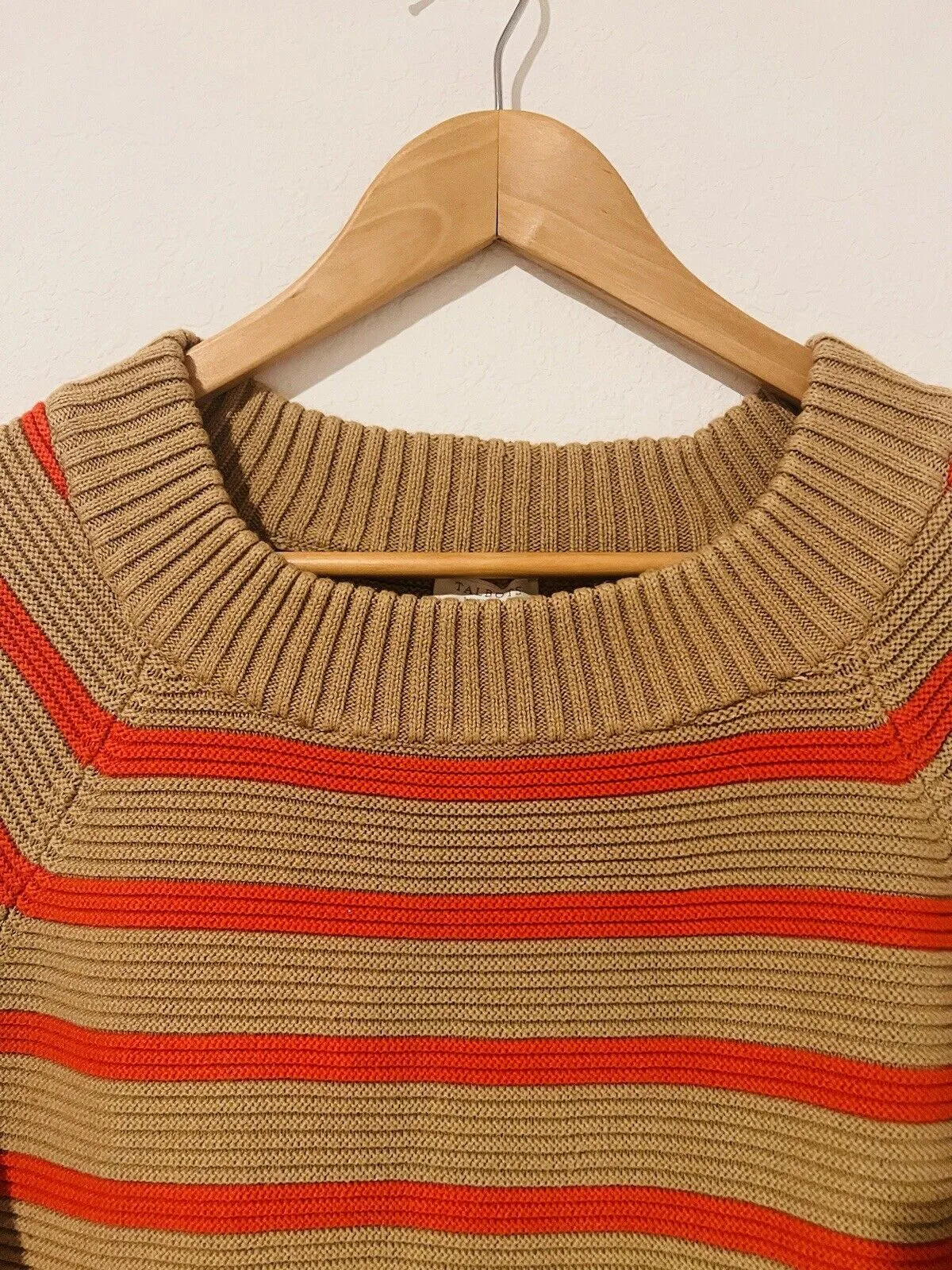 TALBOTS Striped Tunic Sweater Sz 1X Orange/beige 3/4 Sleeve Heavy Knit