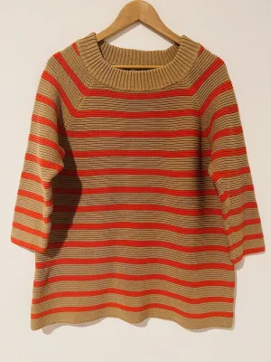 TALBOTS Striped Tunic Sweater Sz 1X Orange/beige 3/4 Sleeve Heavy Knit