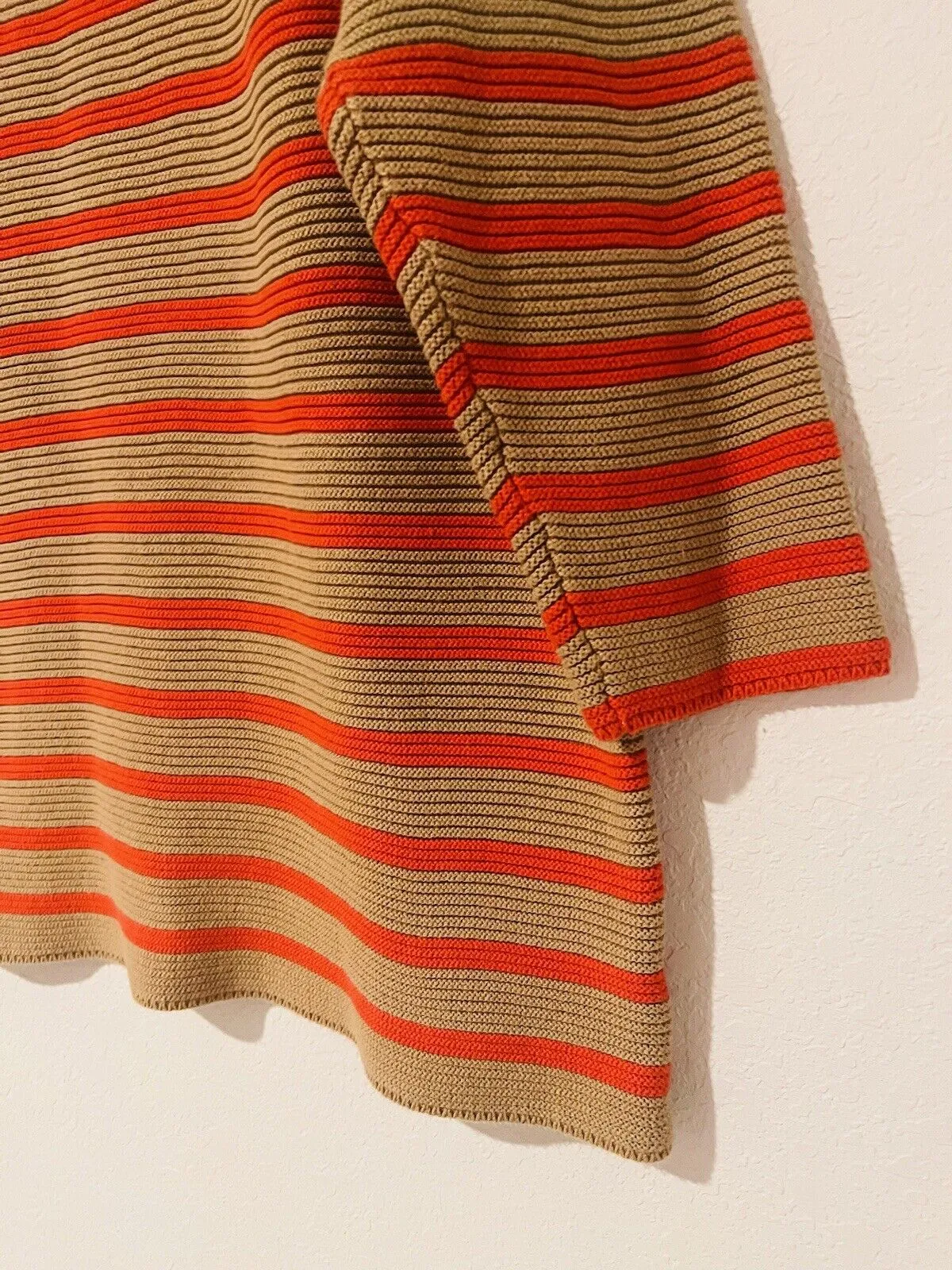 TALBOTS Striped Tunic Sweater Sz 1X Orange/beige 3/4 Sleeve Heavy Knit