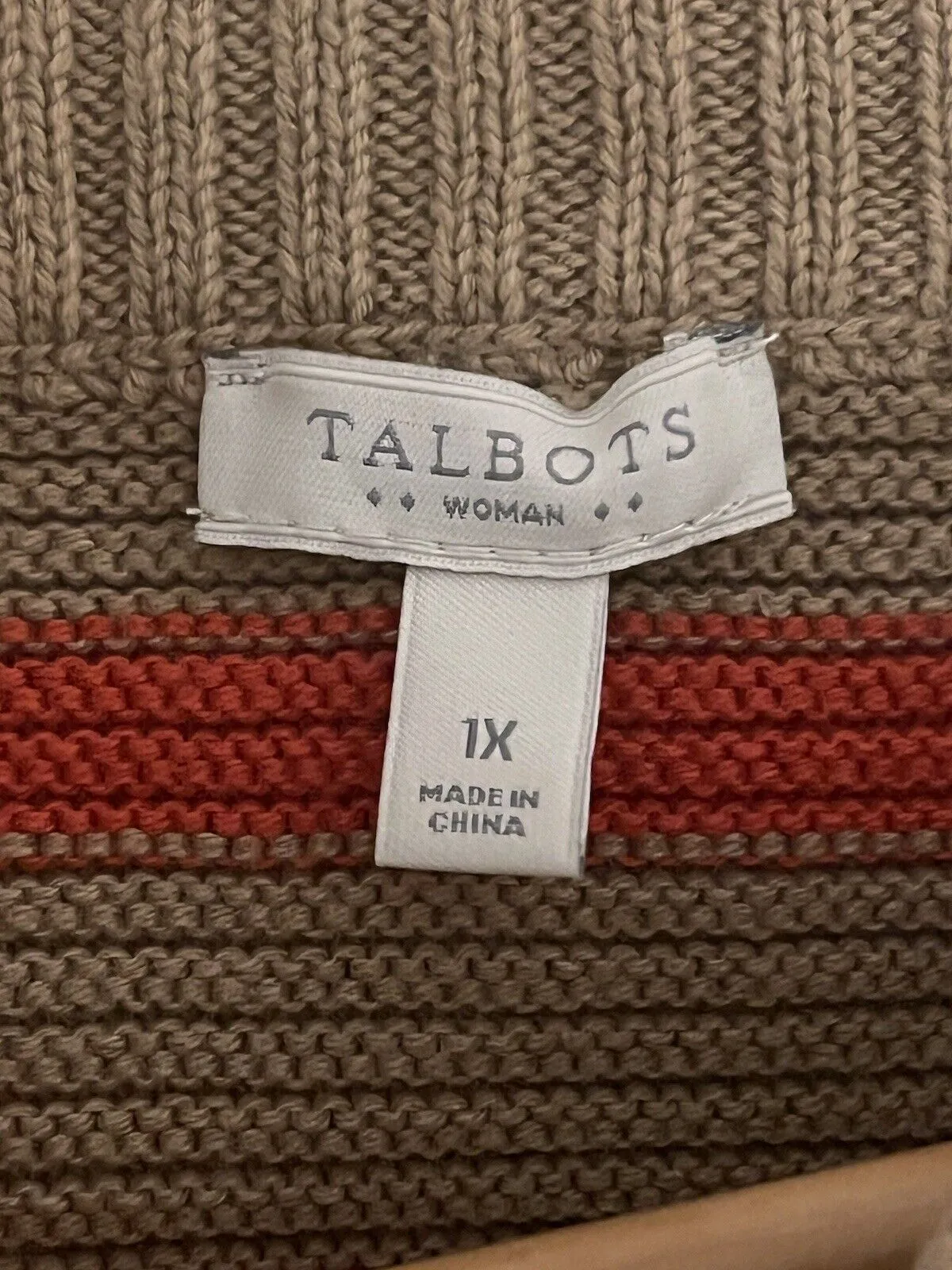 TALBOTS Striped Tunic Sweater Sz 1X Orange/beige 3/4 Sleeve Heavy Knit