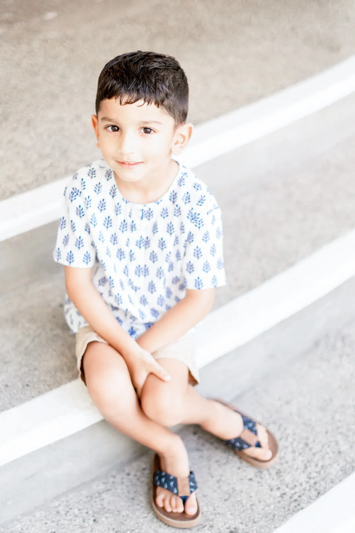 The Cameron Henley in Blue Block Print