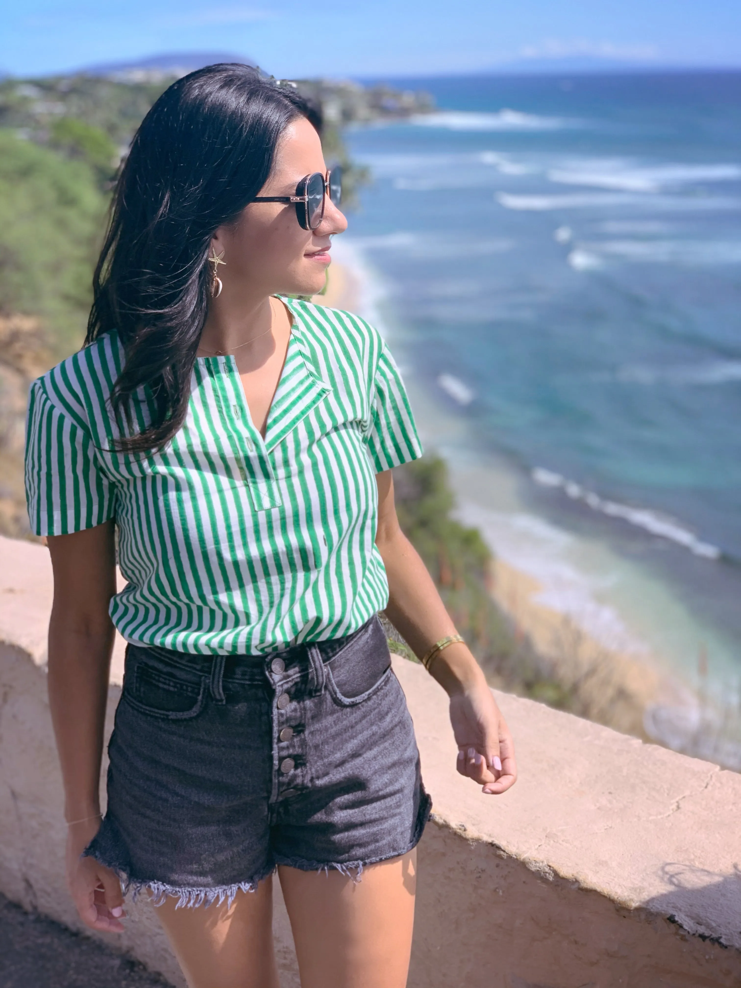 The Cameron Henley in Emerald Stripe