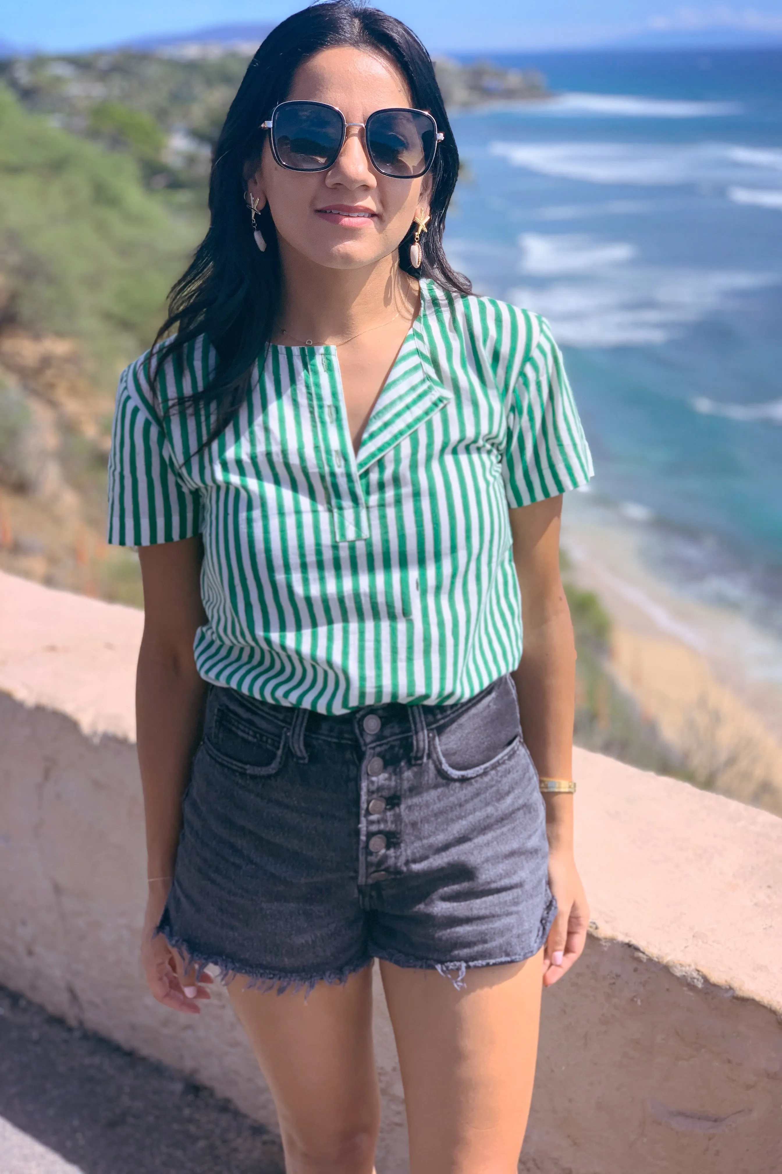The Cameron Henley in Emerald Stripe