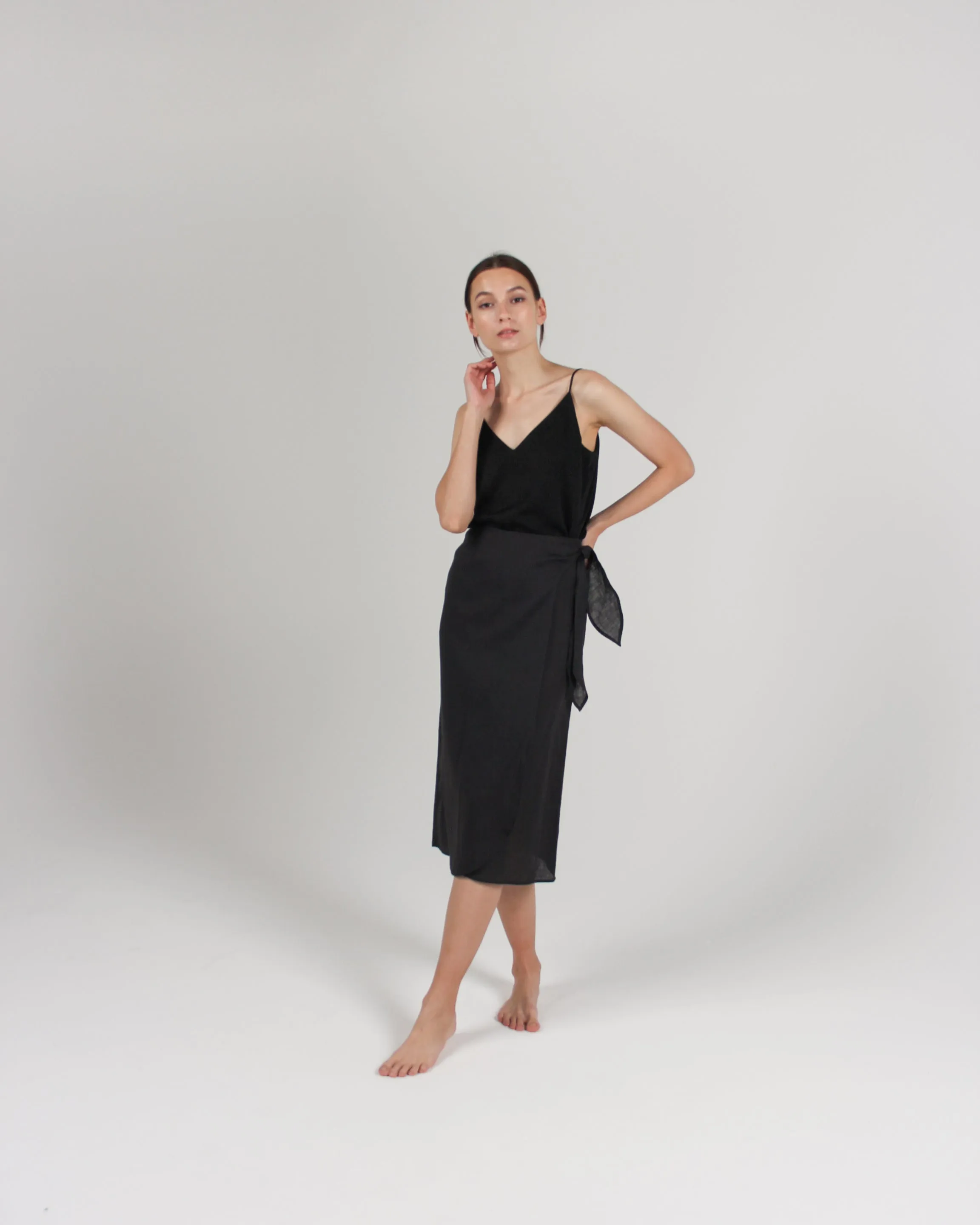 The Midi Pareo Wrap Skirt in Black