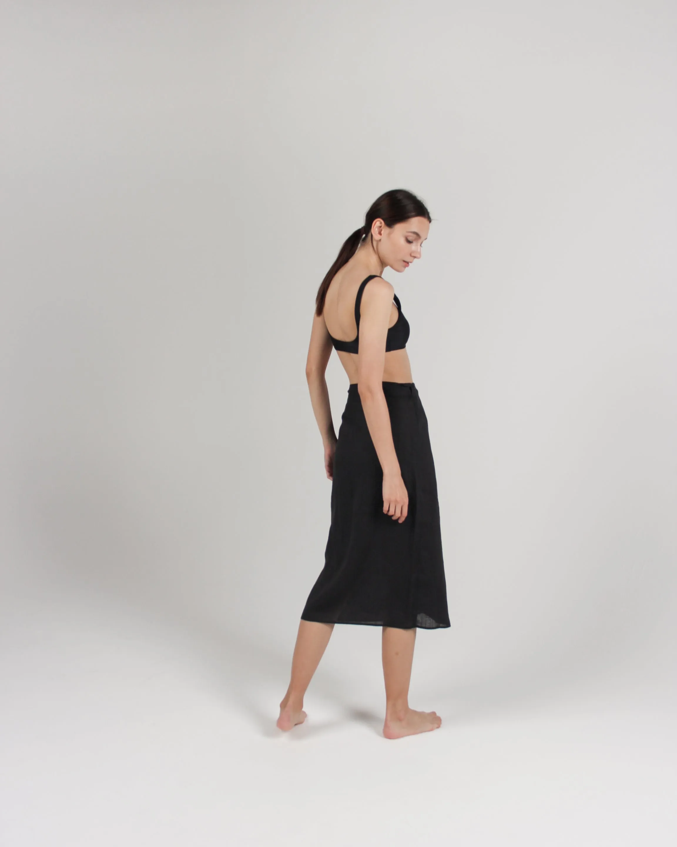 The Midi Pareo Wrap Skirt in Black