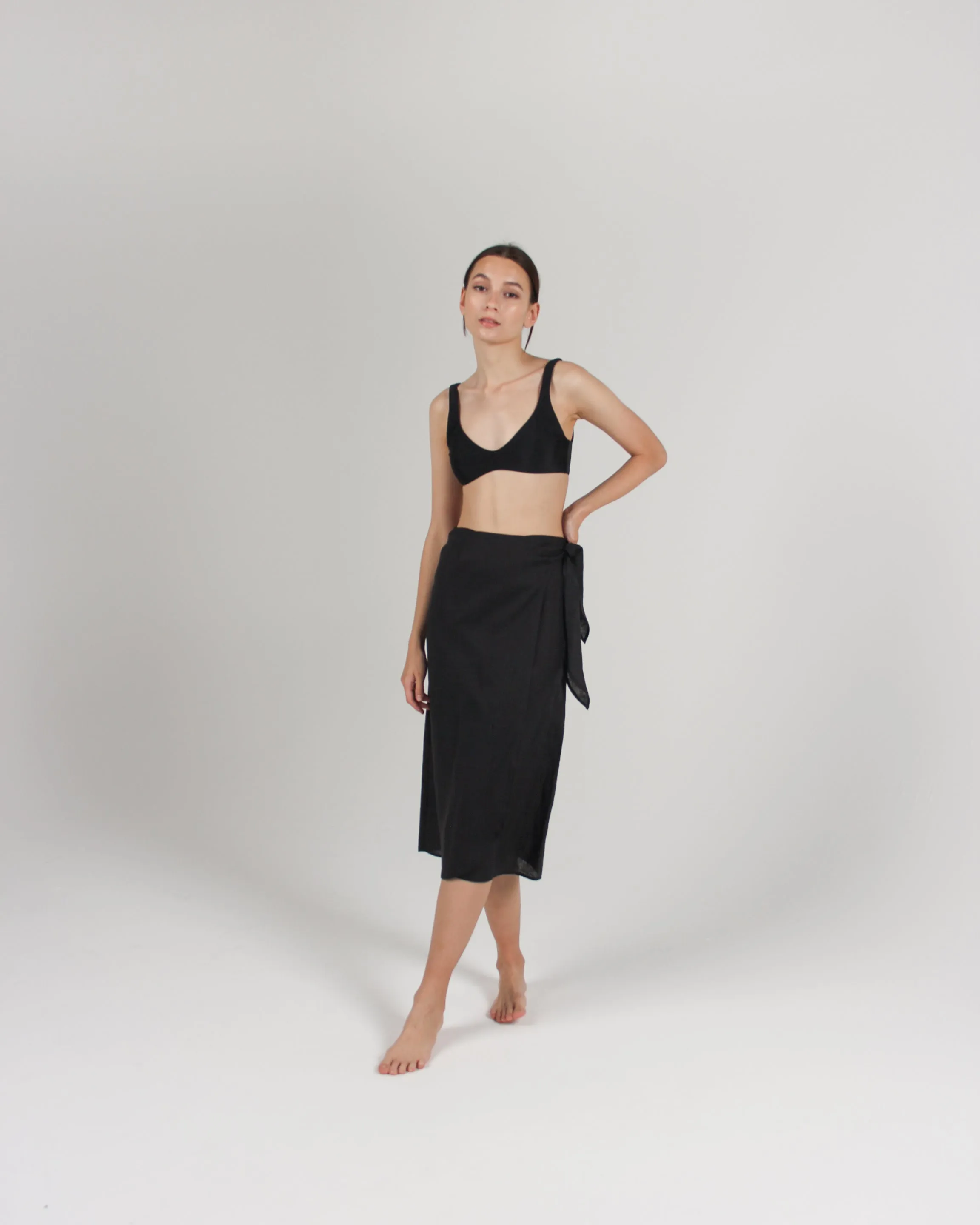 The Midi Pareo Wrap Skirt in Black