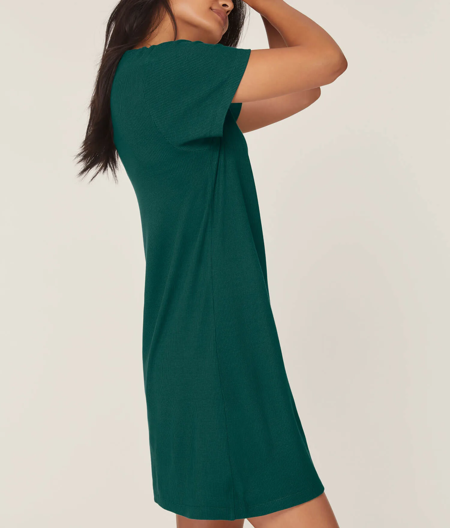 The T Shirt Dress - Waffle - Fern