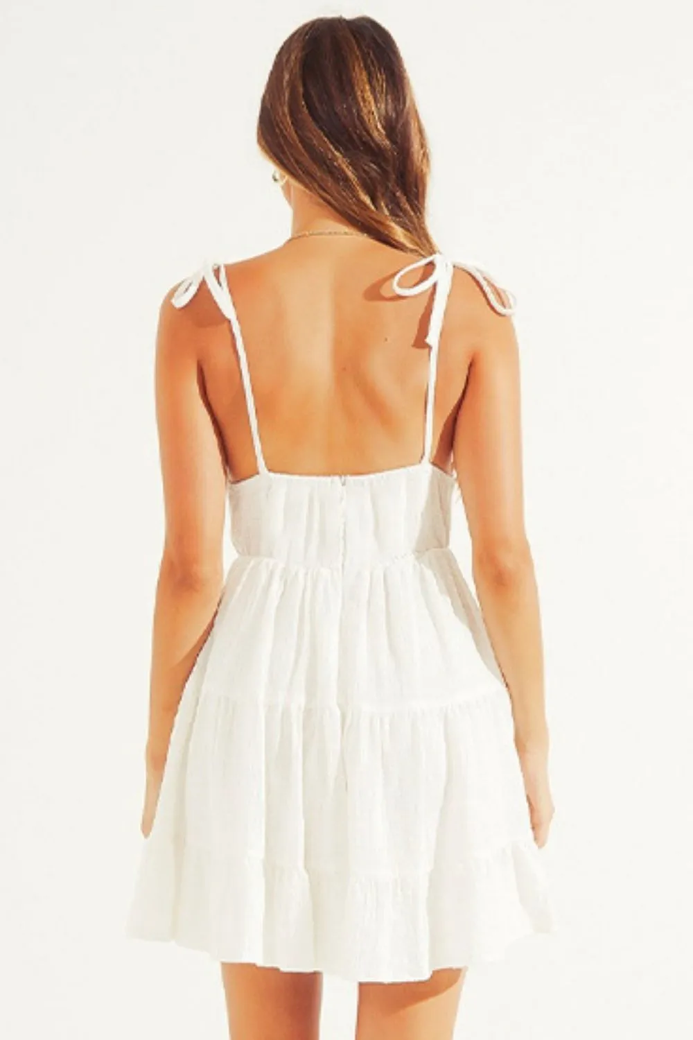 Tiered Tie Strap Dress White