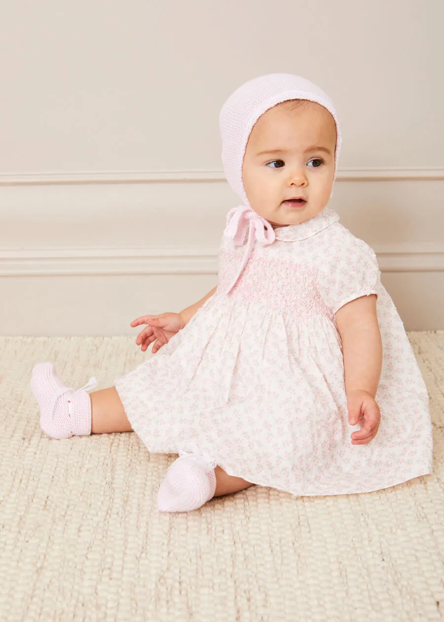 Tilly Floral Print Peter Pan Collar Short Sleeve Dress in Pink (1-6mths)