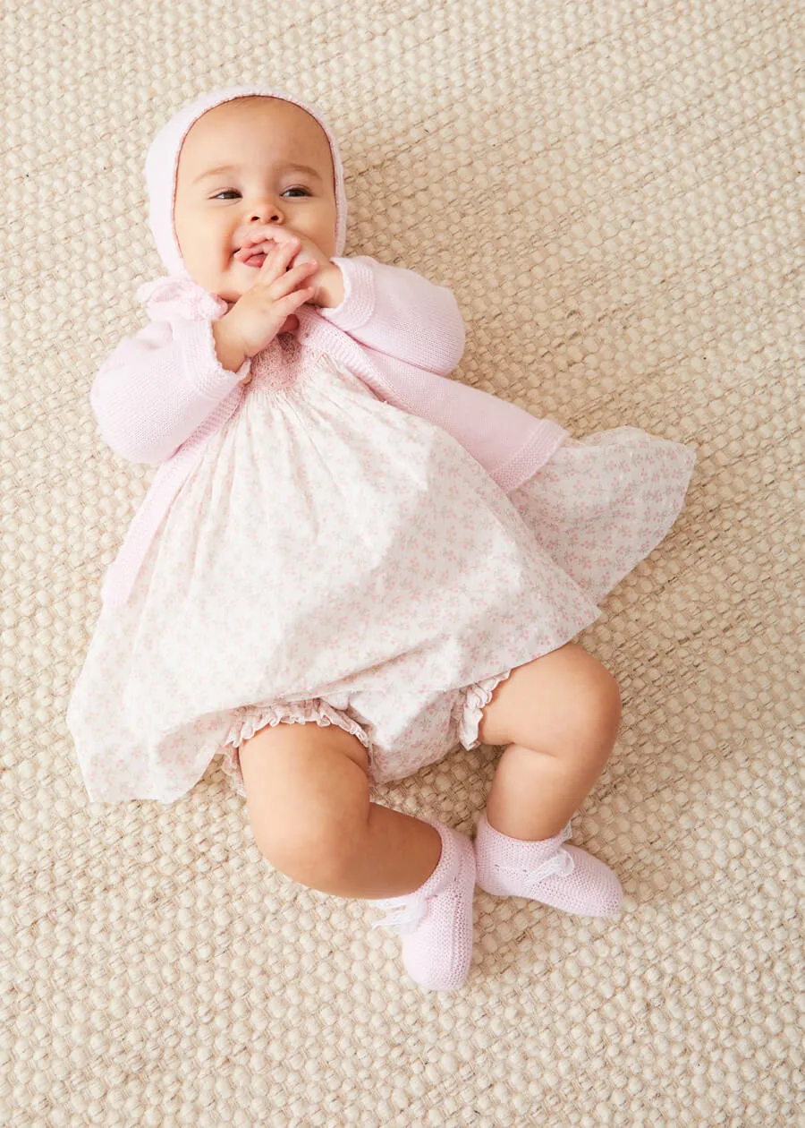 Tilly Floral Print Peter Pan Collar Short Sleeve Dress in Pink (1-6mths)