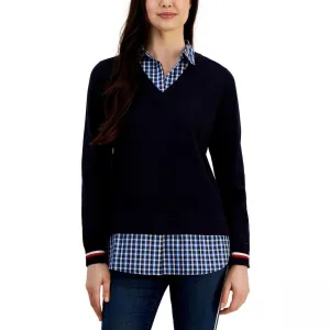 Tommy Hilfiger Plus Cotton Layered-Look Sweater W2XS0885 Sky Captain Blue 3X
