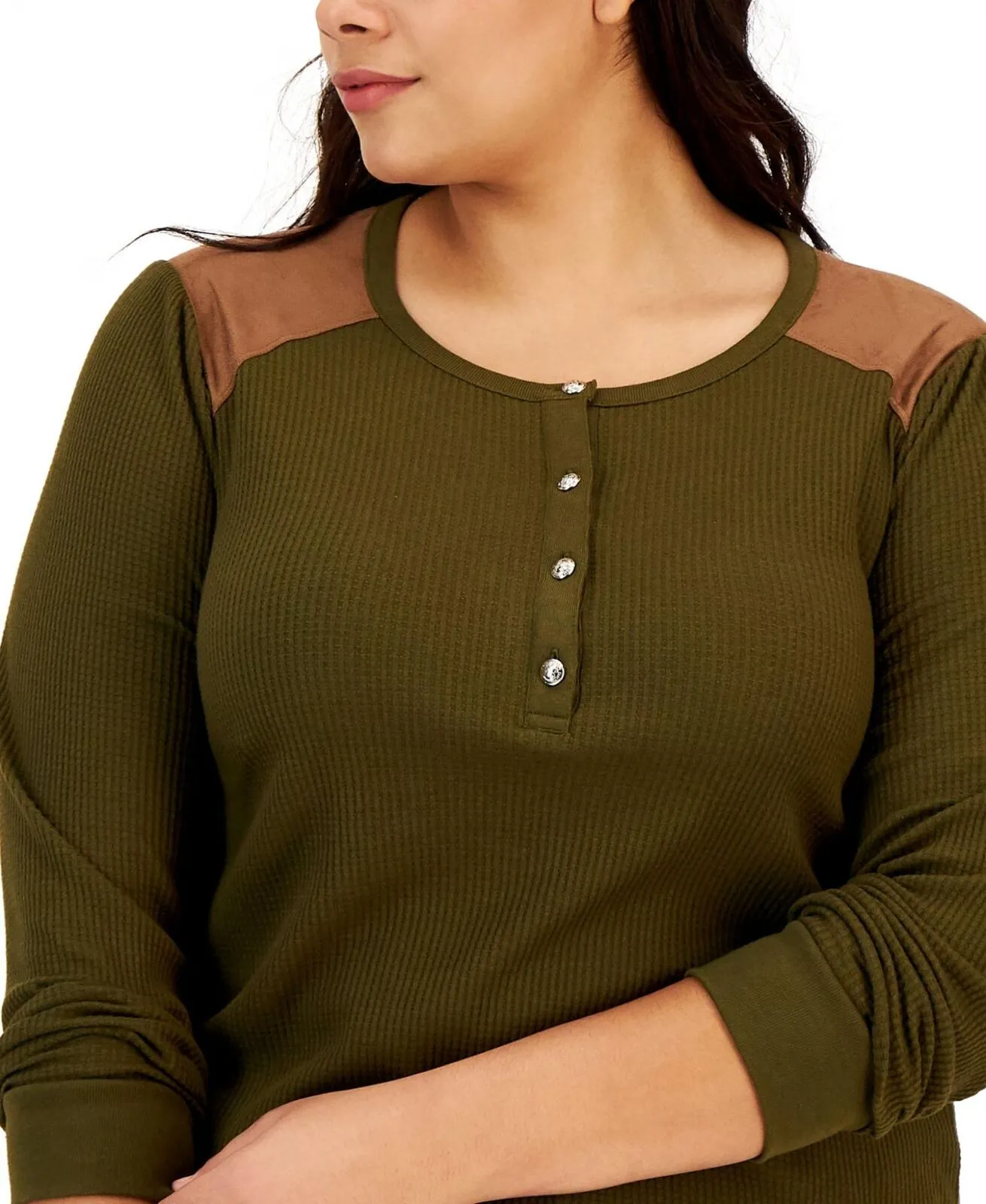 Tommy Hilfiger Waffle Knit Thermal Henley Shirt W2HH0729 Dark Olive Green 2X