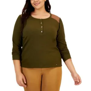 Tommy Hilfiger Waffle Knit Thermal Henley Shirt W2HH0729 Dark Olive Green 2X