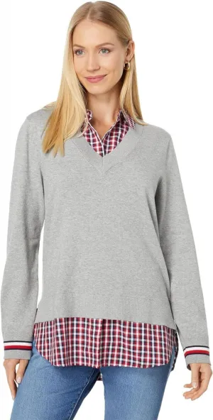 Tommy Hilfiger Womens Cotton Layered Twofer Sweater J2XS0885